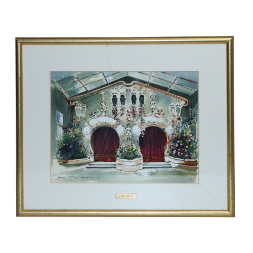 Acuarela realizada durante el periodo 1993-1995 por Josep Marfá - La primitiva entrada a la sala del Poliorama